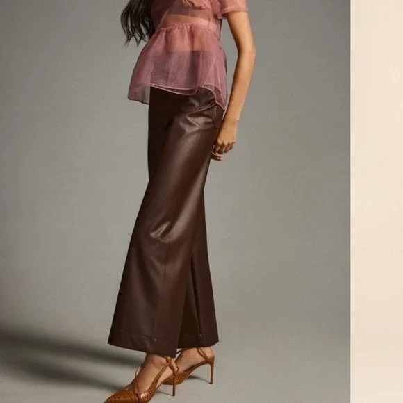 Maeve The Colette Cropped Vegan Leather Pants Chocolate Brown Womens 32 Petite - Picture 13 of 13